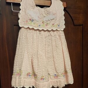Charming Pink Embroidered Easter Bunny Dress